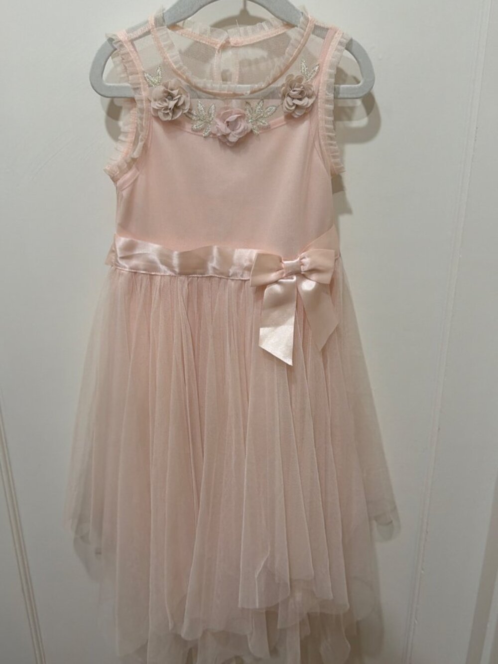 Zunie Girls Pink Dress with Floral Applique and Tulle Overlay